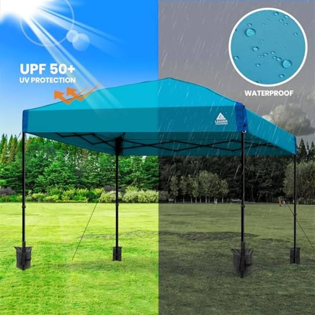 Blue pop up canopy replacement top with UPF50+ and waterproof fabric