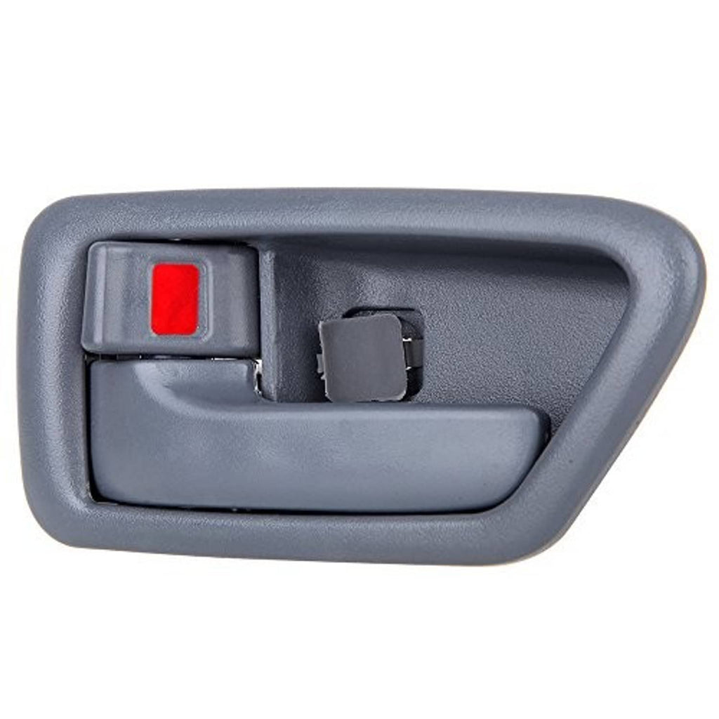 Gray interior door handle with red lock indicator and dark pull lever