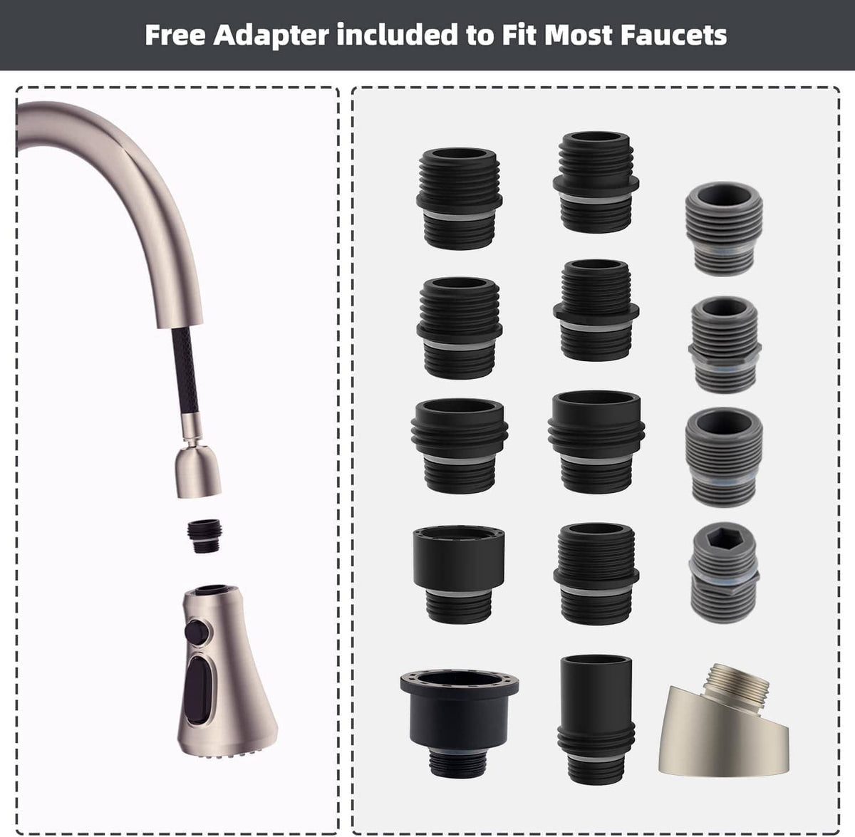 Faucet adapter set with multiple thread sizes for pull-down spray head