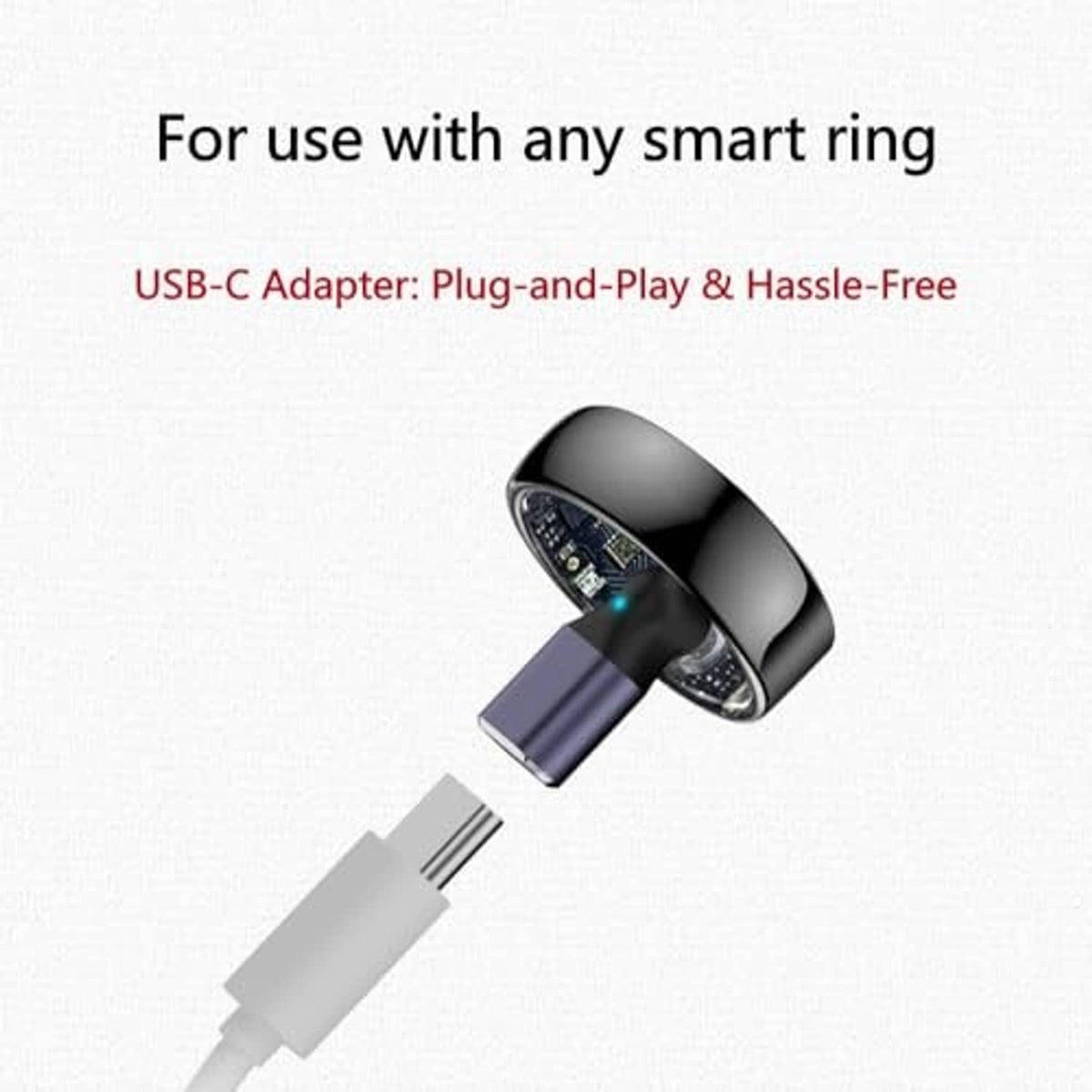 Magnetic smart ring charging adapter with USB-C connector and dark blue charging head