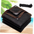 Black breathable shade cloth tarp roll with grommets and brown trim straps