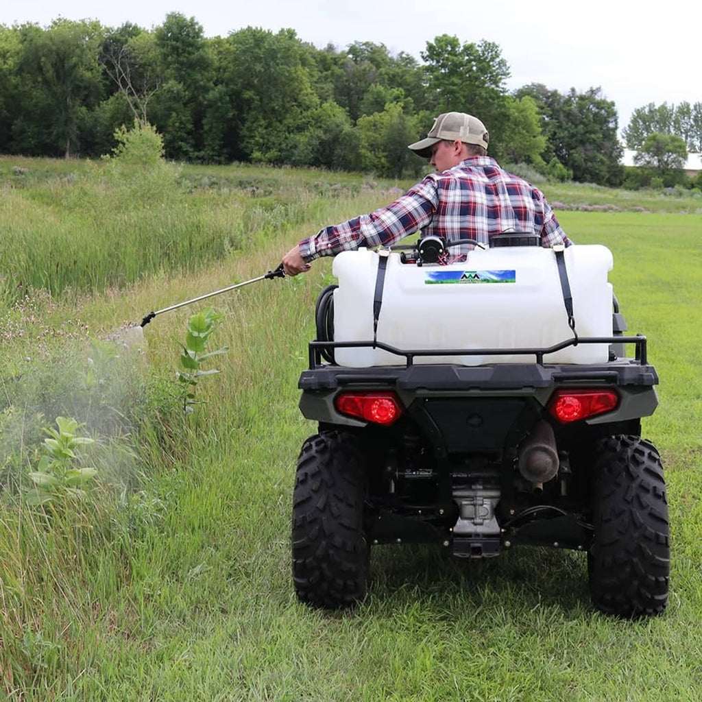 On-demand diaphragm sprayer pump on quad-mounted tank with white reservoir