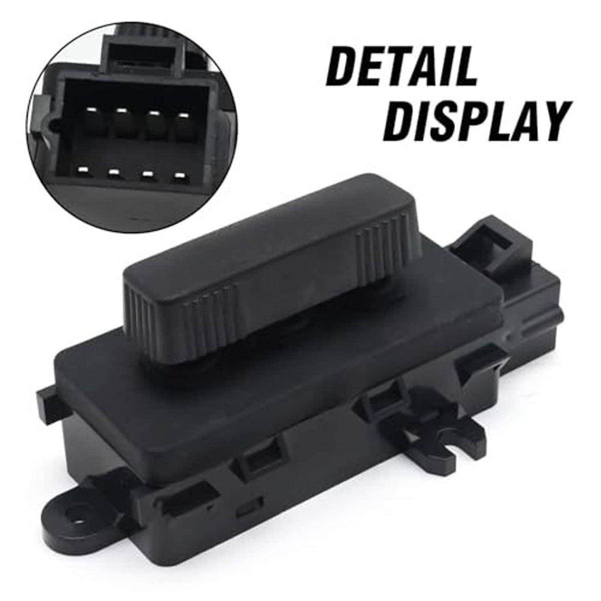 Black power seat adjustment switch with visible socket pins on front edge