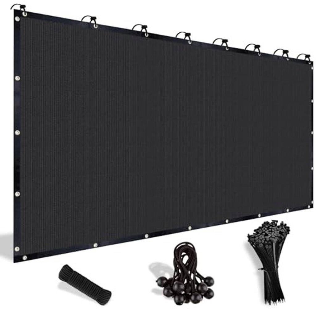 Black shade cloth with grommets and metal eyelets for pergola coverage, 8x10 ft.