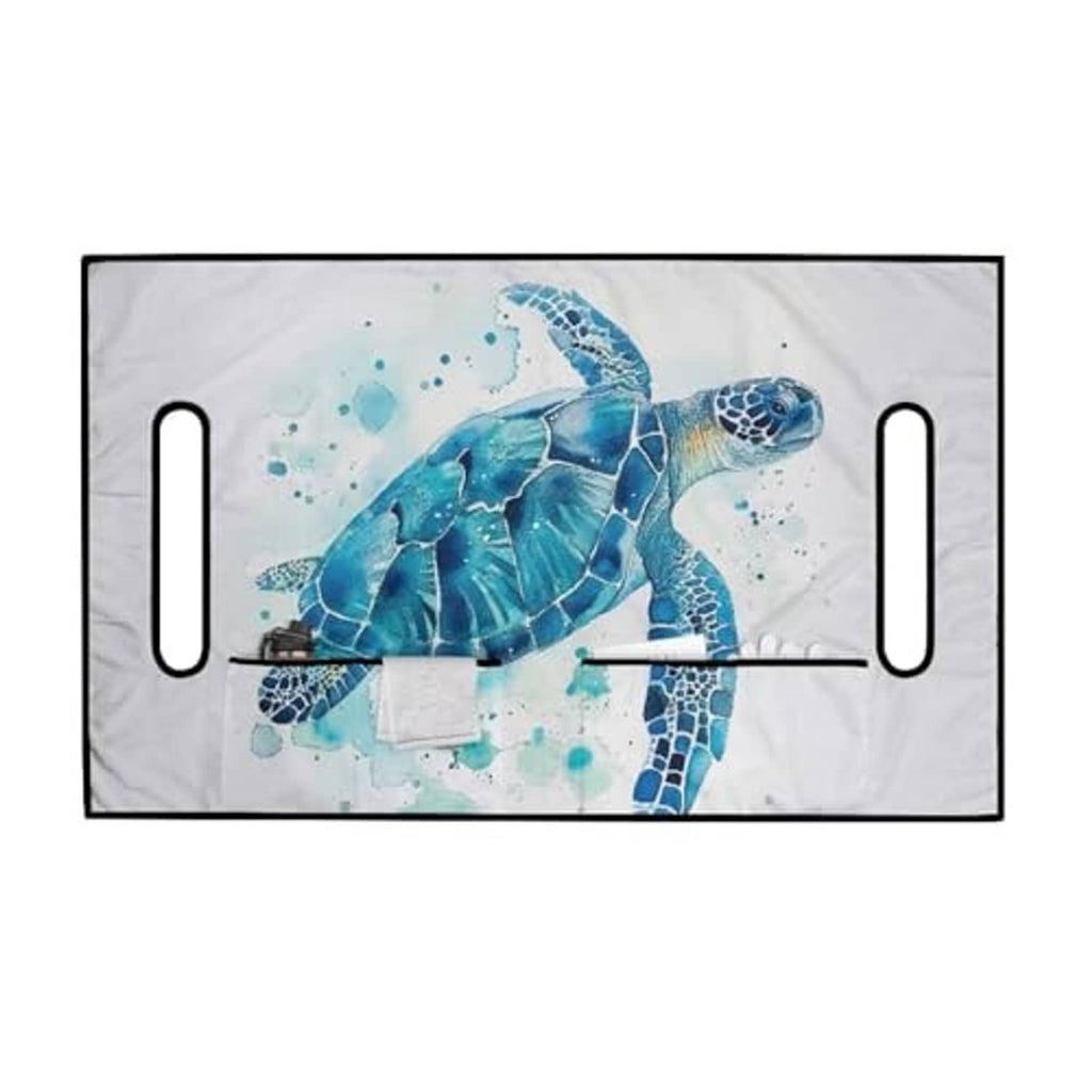 Rectangle golf cart seat cover towel blanket with blue sea turtle graphic and slots
