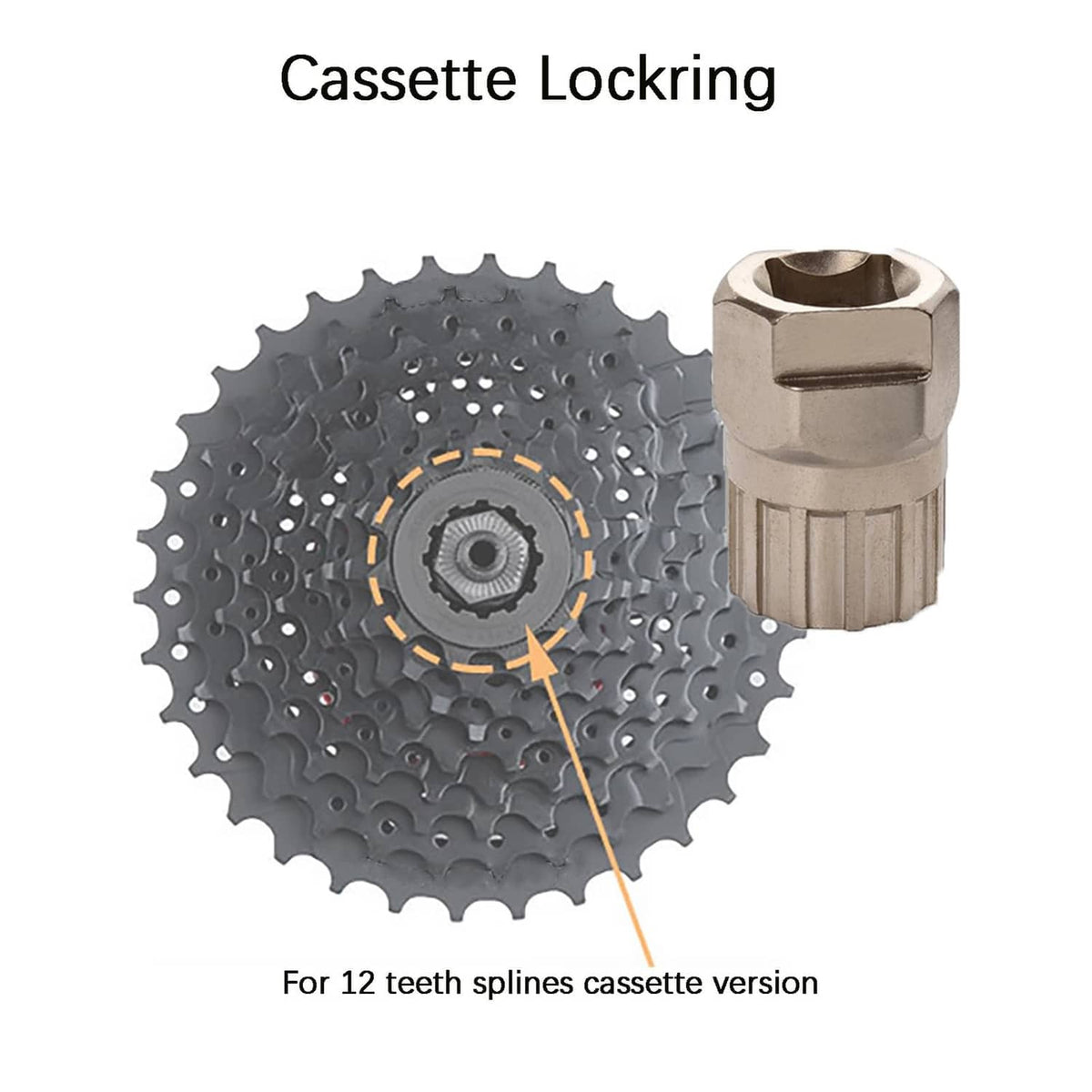 Cassette locking tool for 12-tooth spline cassettes, with silver socket