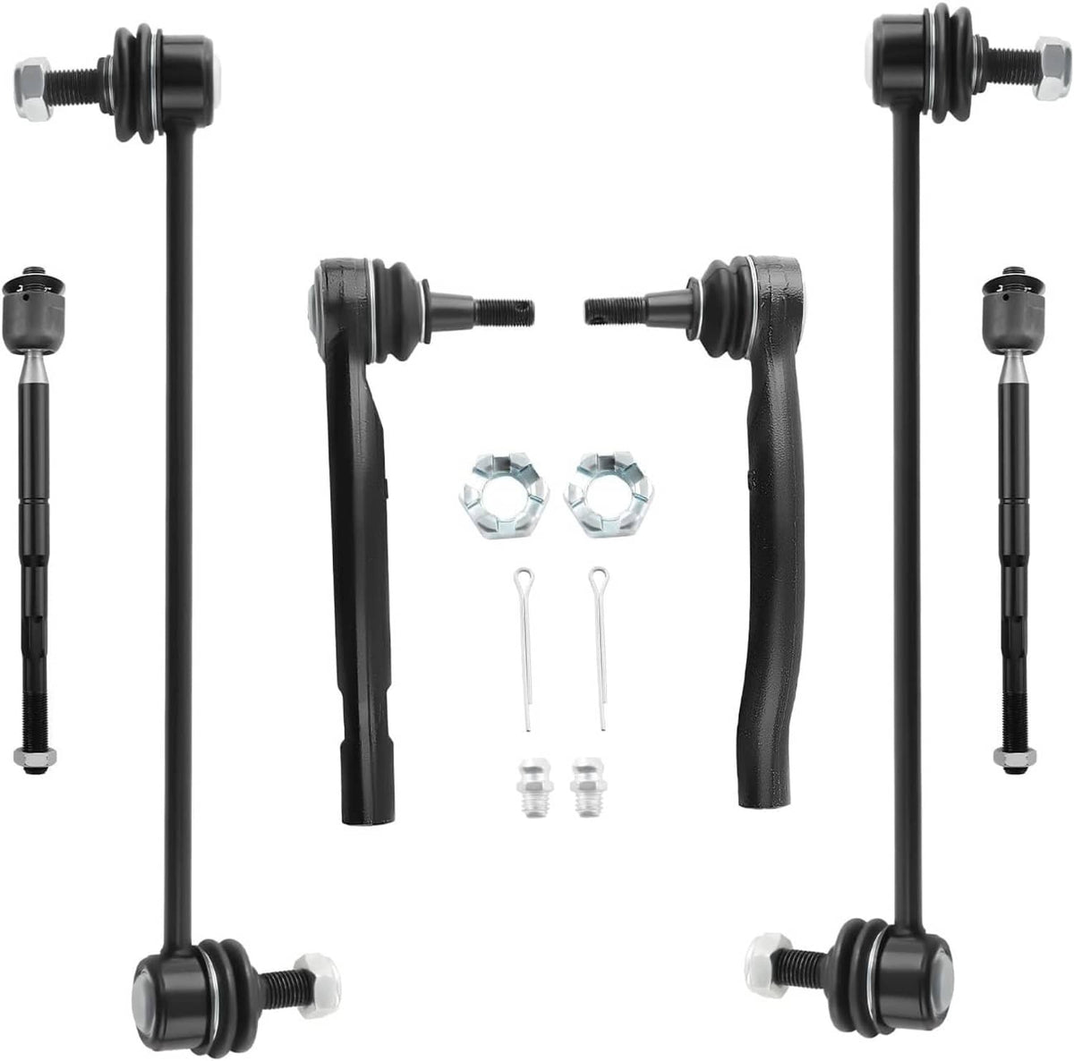 Black sway bar end links set with ball-joint studs and included mounting parts
