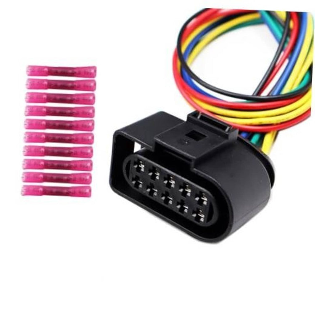 LIZAPUS 10-pin headlight connector with multicolor wire harness and pink terminal caps