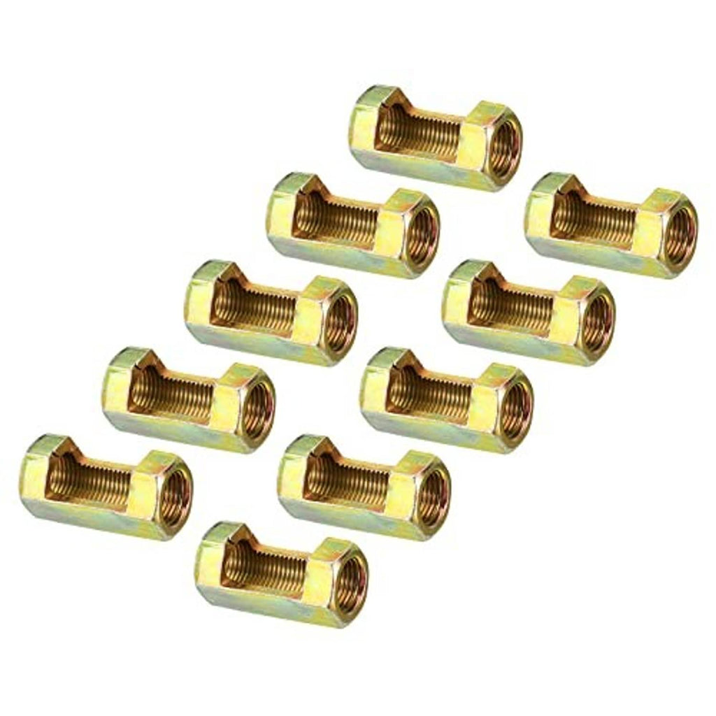 Hex coupling nuts set with female threads, zinc-plated steel, yellow-gold, 10 pieces