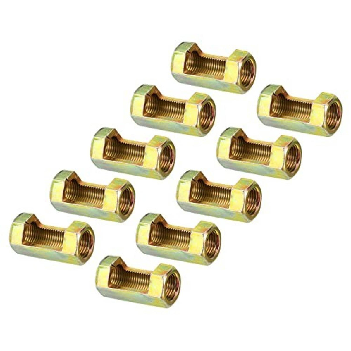 Hex coupling nuts set with female threads, zinc-plated steel, yellow-gold, 10 pieces
