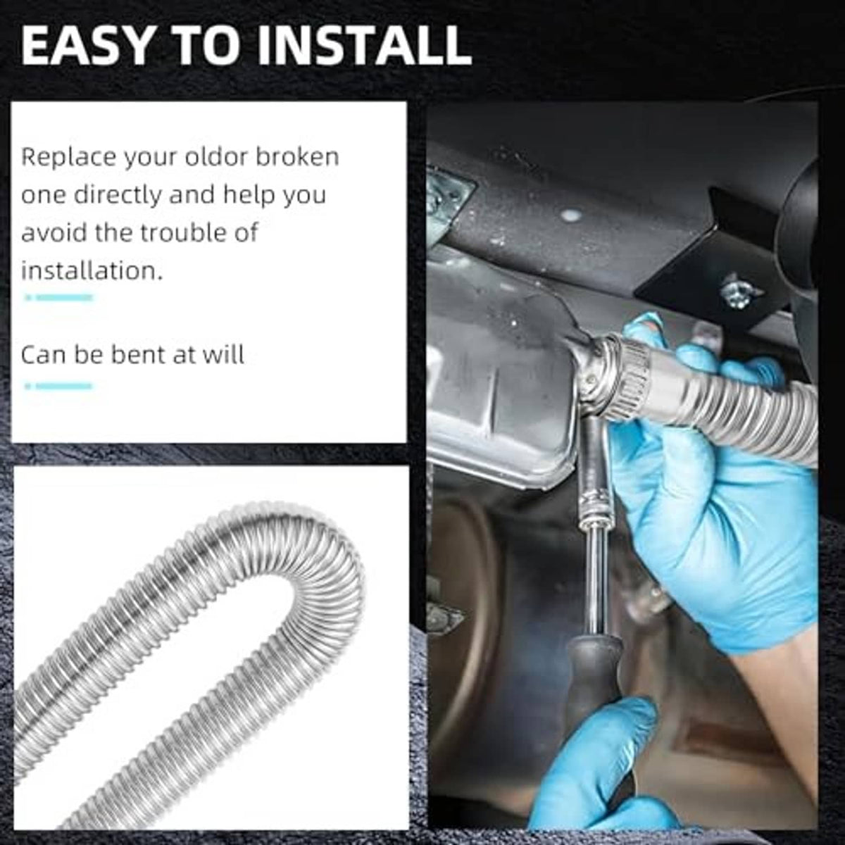 Stainless steel exhaust hose being connected with a metal clamp