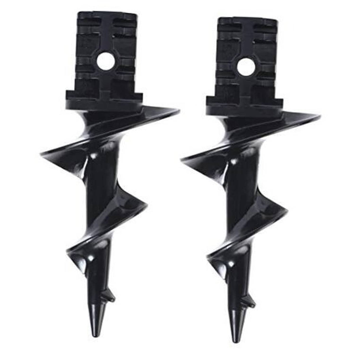 Black plastic dock auger anchor screw for sand, with pointed helical blade and mounting top