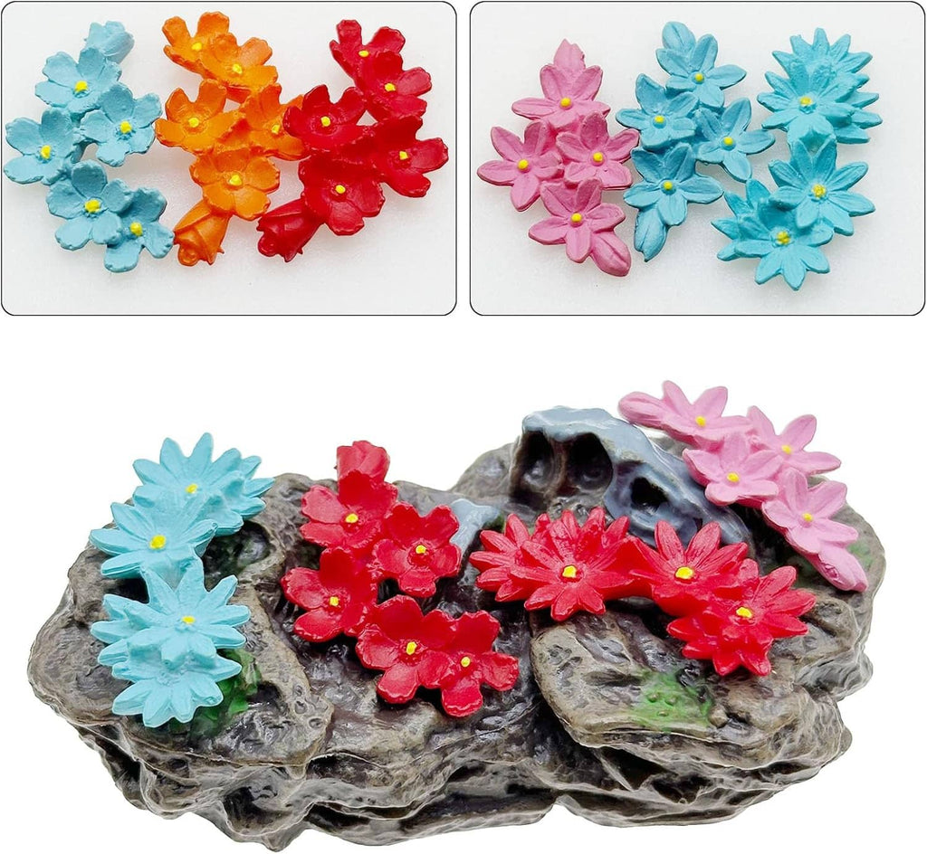 Mini resin flower mix in pastel and bright colors on a grey stone base