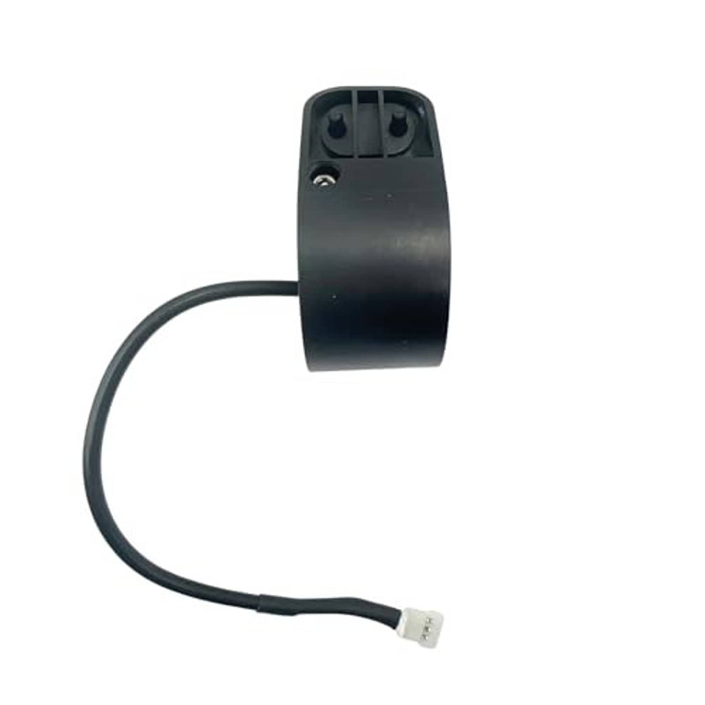 Black thumb throttle connector module with mounting slots and two-wire cable