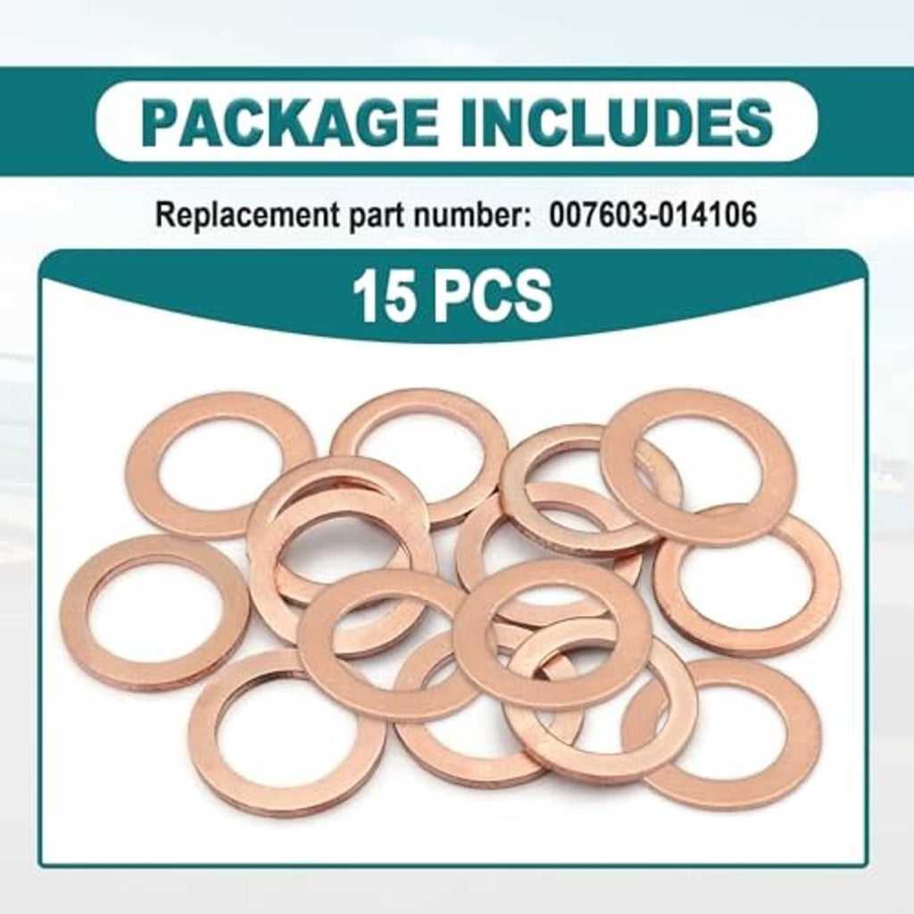 15 pcs oil drain plug gasket washers, copper round seals with center holes
