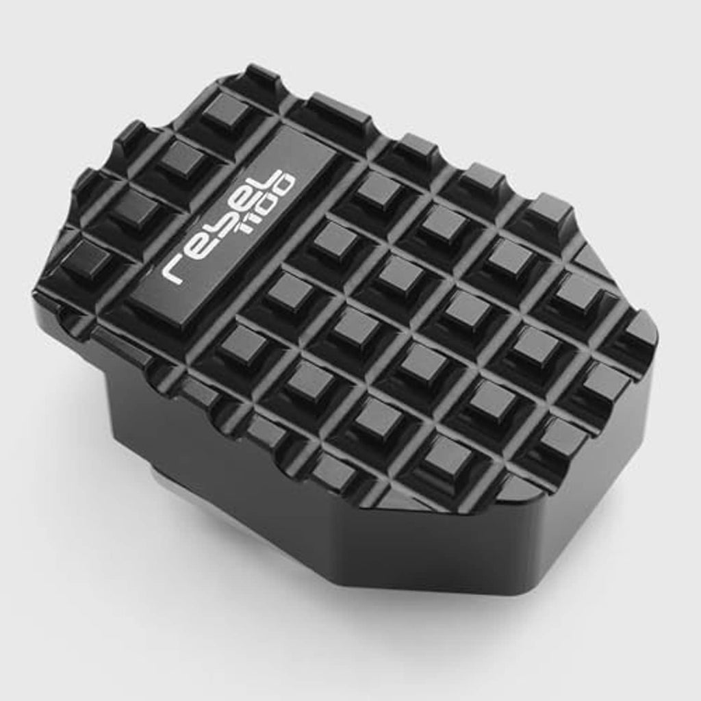 Black brake pedal extension block with embossed top markings
