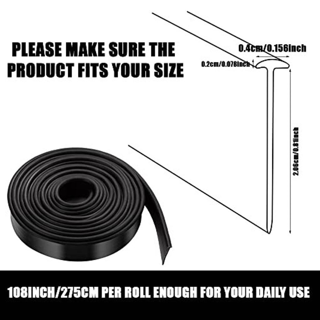 Black rubber shower door bottom seal strip roll with fit-size dimensions