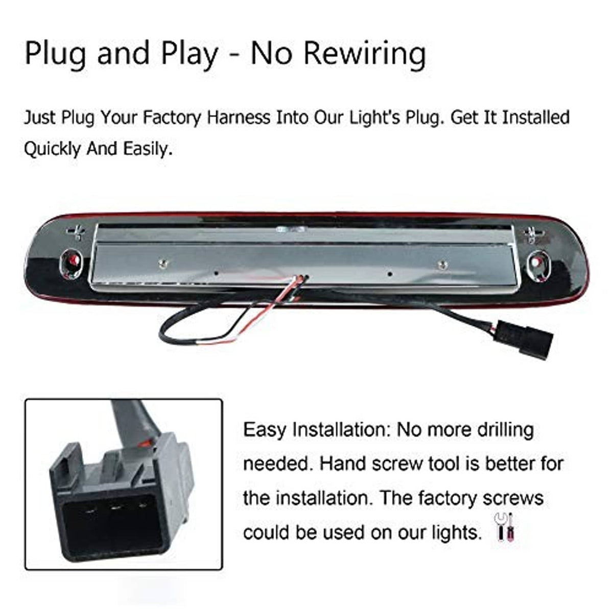 LED tail light assembly with mounting plate and wiring harness connectors