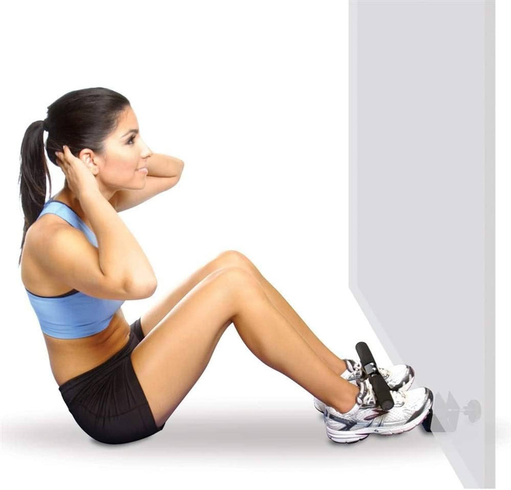 Doorway sit-up bar used for leg raises with a person on the bar