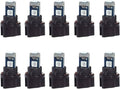 Pack of blue wedge LED bulbs with twist socket base, multiple bulbs shown.