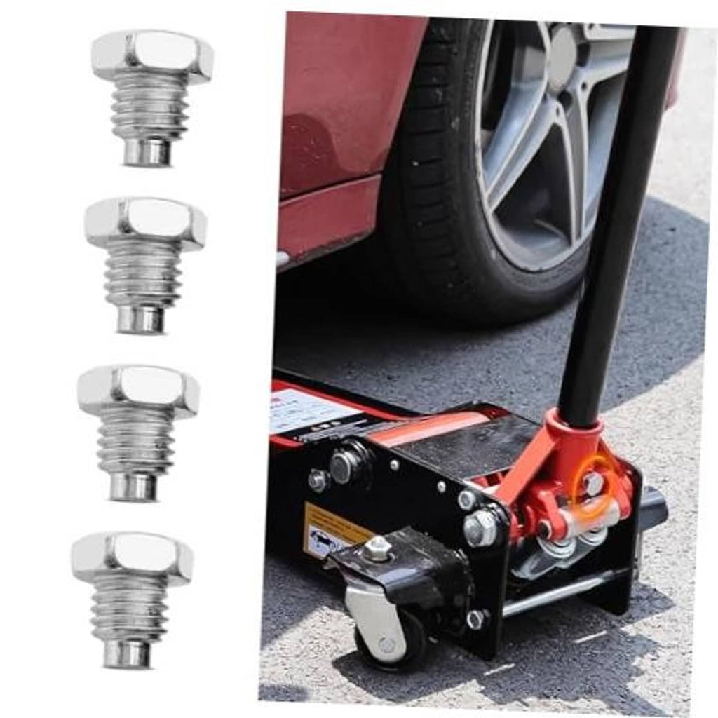 Set of four silver hex-head threaded jack bolts with flared washer-style base