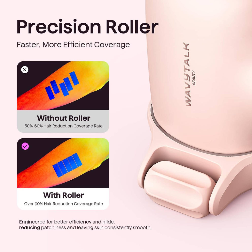 White and pink IPL hair removal device with precision roller for full coverage