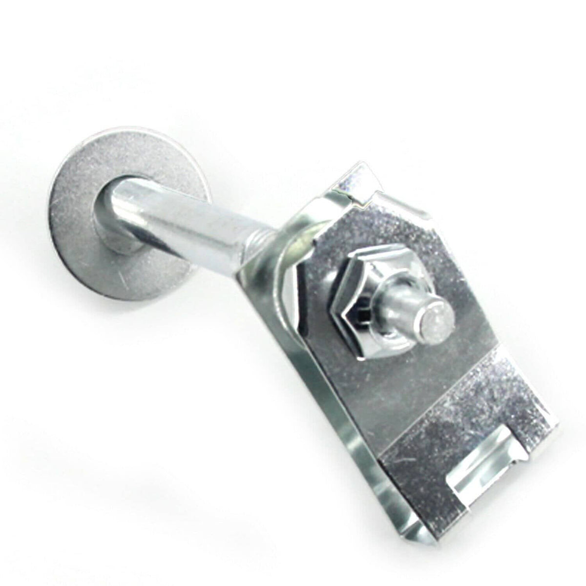 Side view of steel mounting bolt with round head washer and U-clip