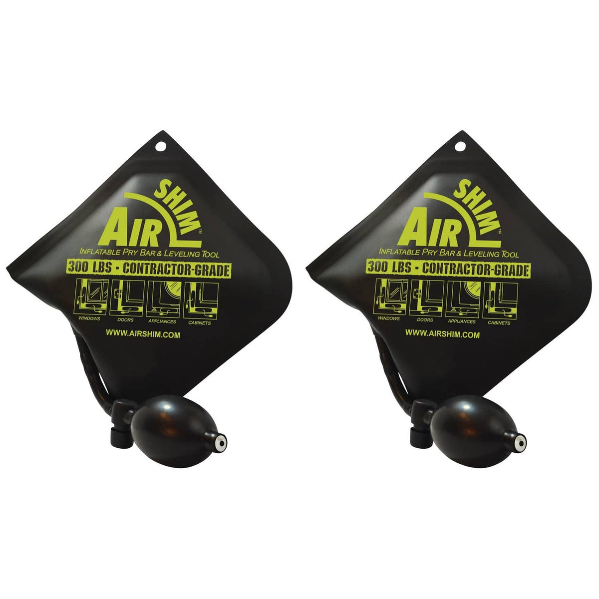 AirShim inflatable pry bar and leveling tool, two-pack with pump bulbs