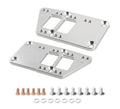 Engine motor mount adapter plate set, two silver plates with mounting holes and cutouts