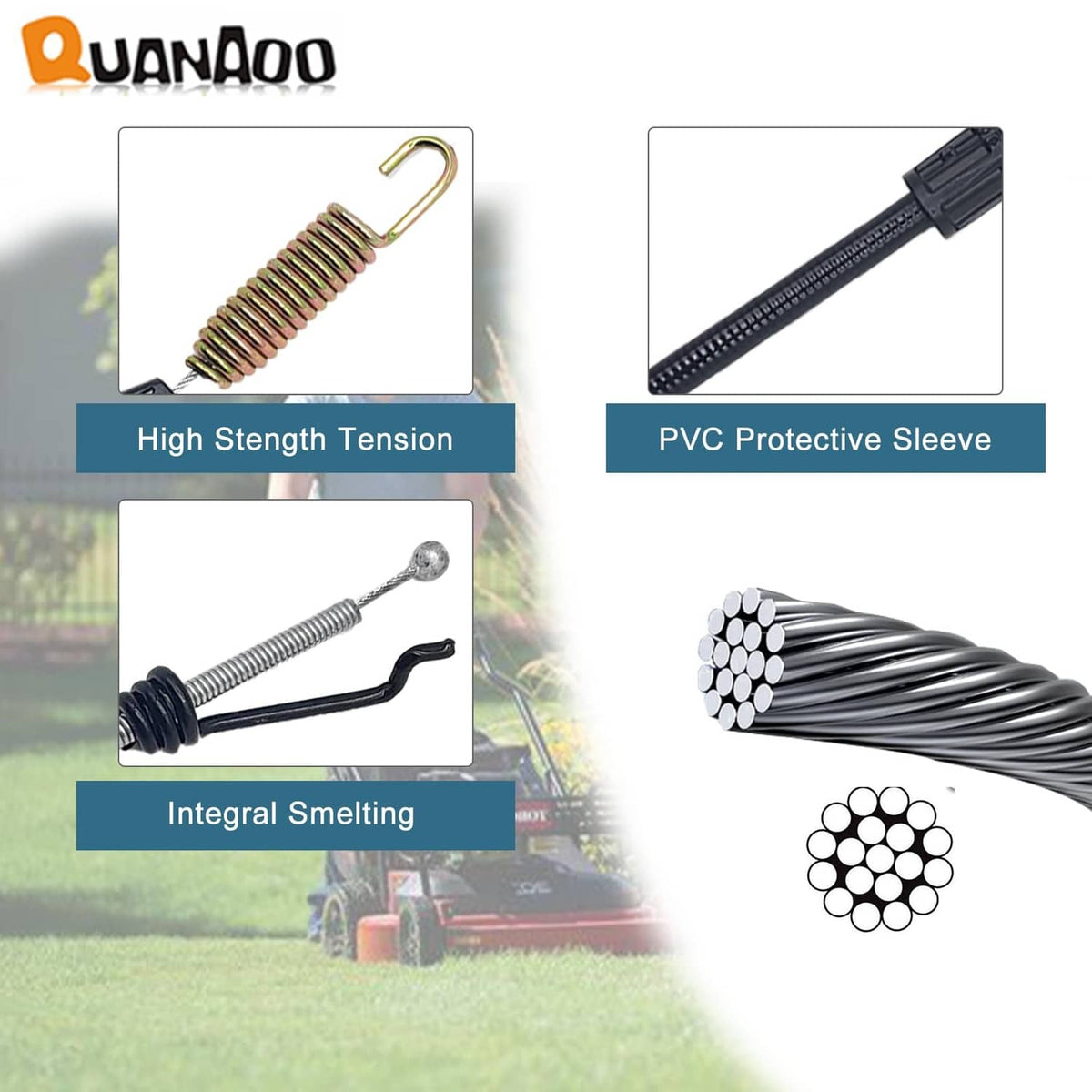 Black traction cable with coiled metal spring and protective sleeve components