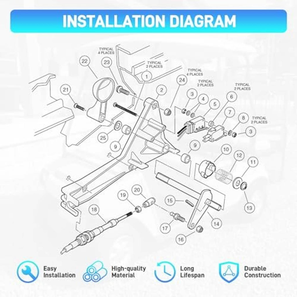 Shifter assembly installation diagram showing part layout and hardware pieces