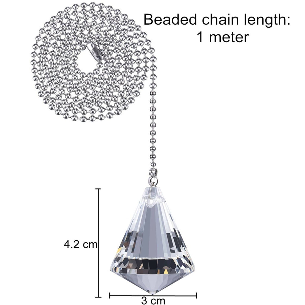 Beaded pull chain with faceted teardrop prism charm, 1 m chain length