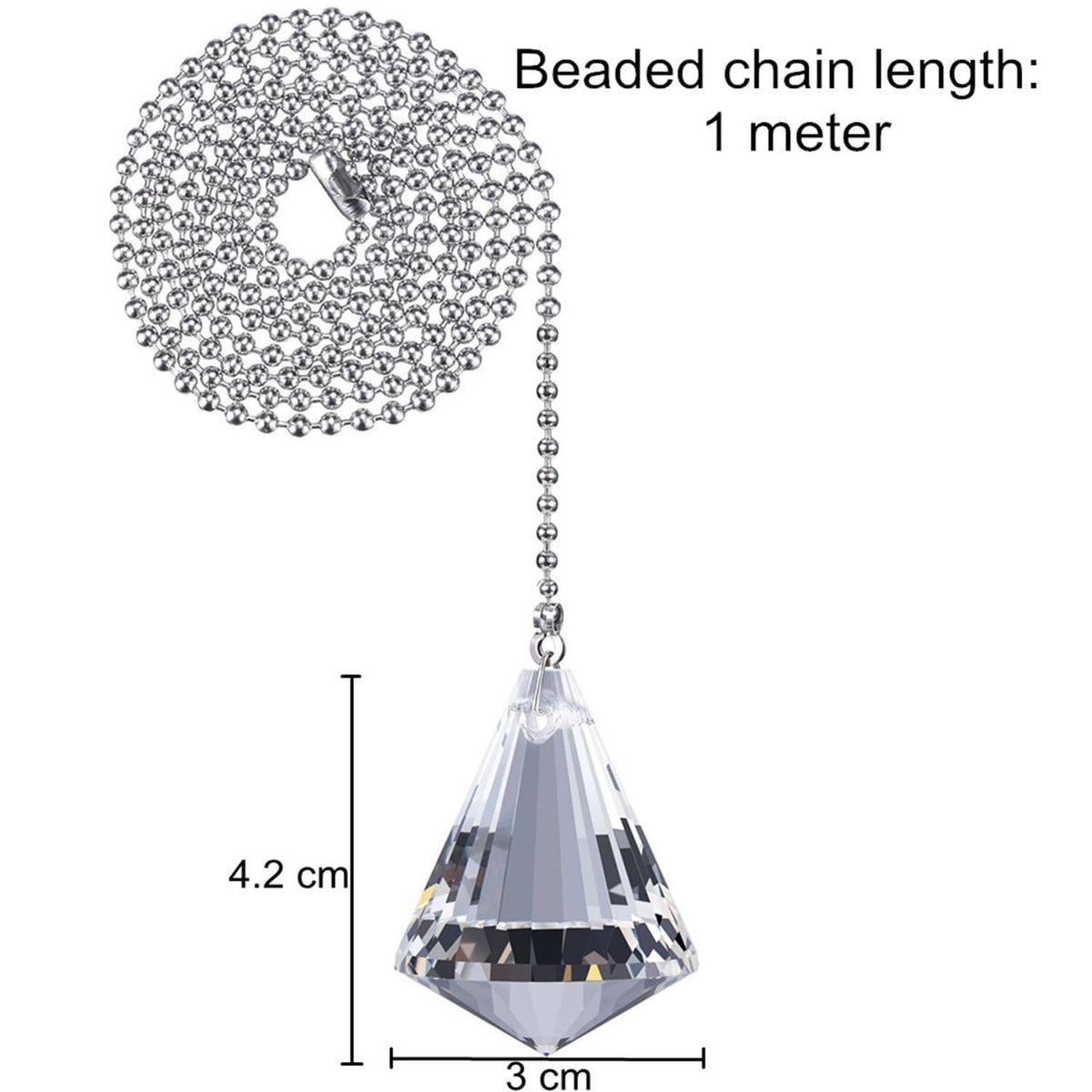 Beaded pull chain with faceted teardrop prism charm, 1 m chain length