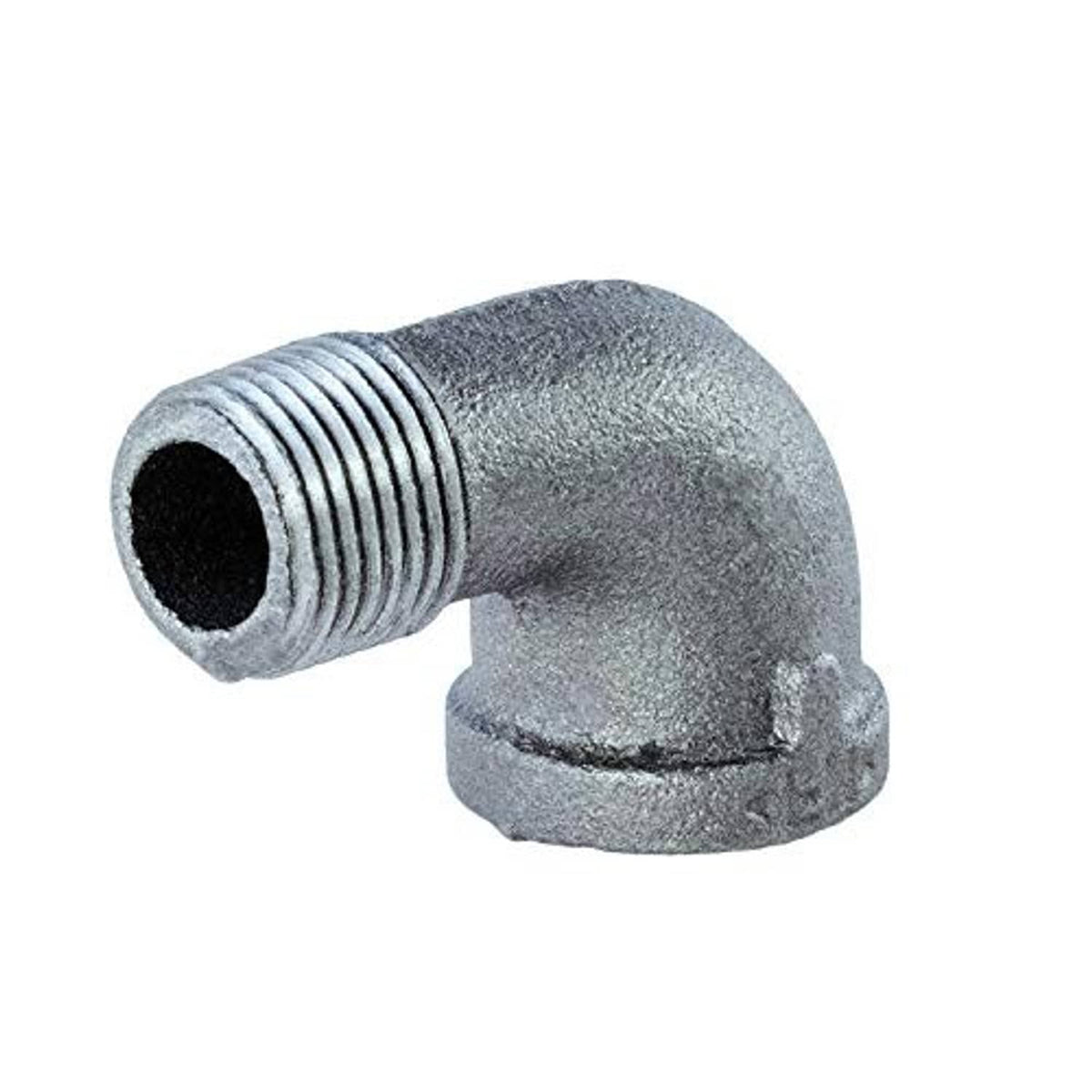 Galvanized 90-degree street elbow fitting with curved body and external threads, 1 in.