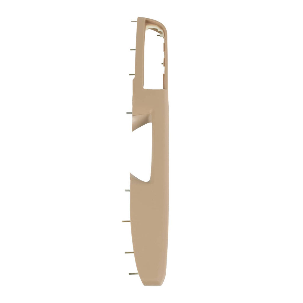 Beige driver-side door panel armrest handle trim, side profile with mounting tabs.