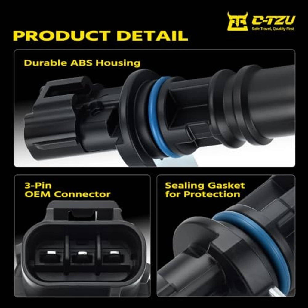 Camshaft position sensor detail with blue seal ring and 3-pin connector view