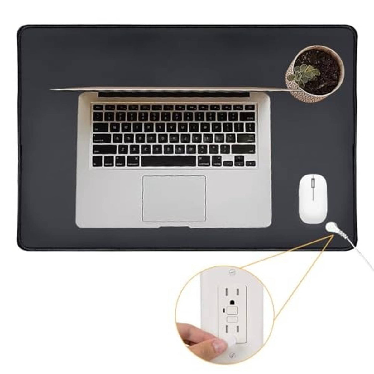 Black grounding mat with exposed cord and plug connection points