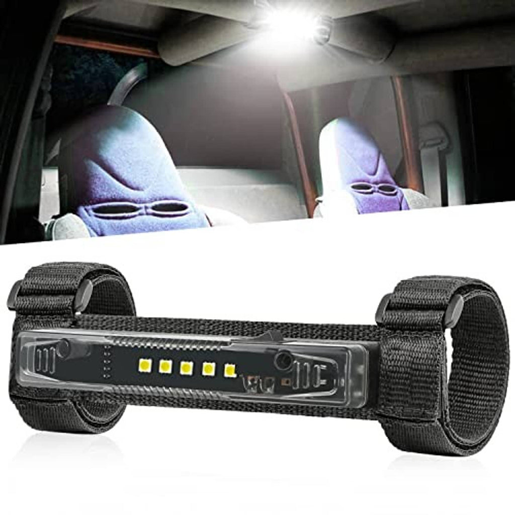 Universal LED light bar with clear housing, yellow LED chips, and two nylon strap mounts