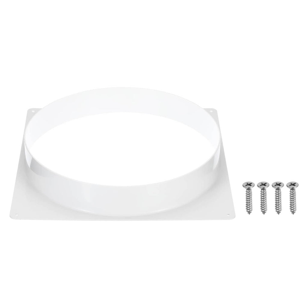 White plastic square-to-round duct hose connector flange with mounting screws