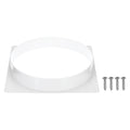 White plastic square-to-round duct hose connector flange with mounting screws