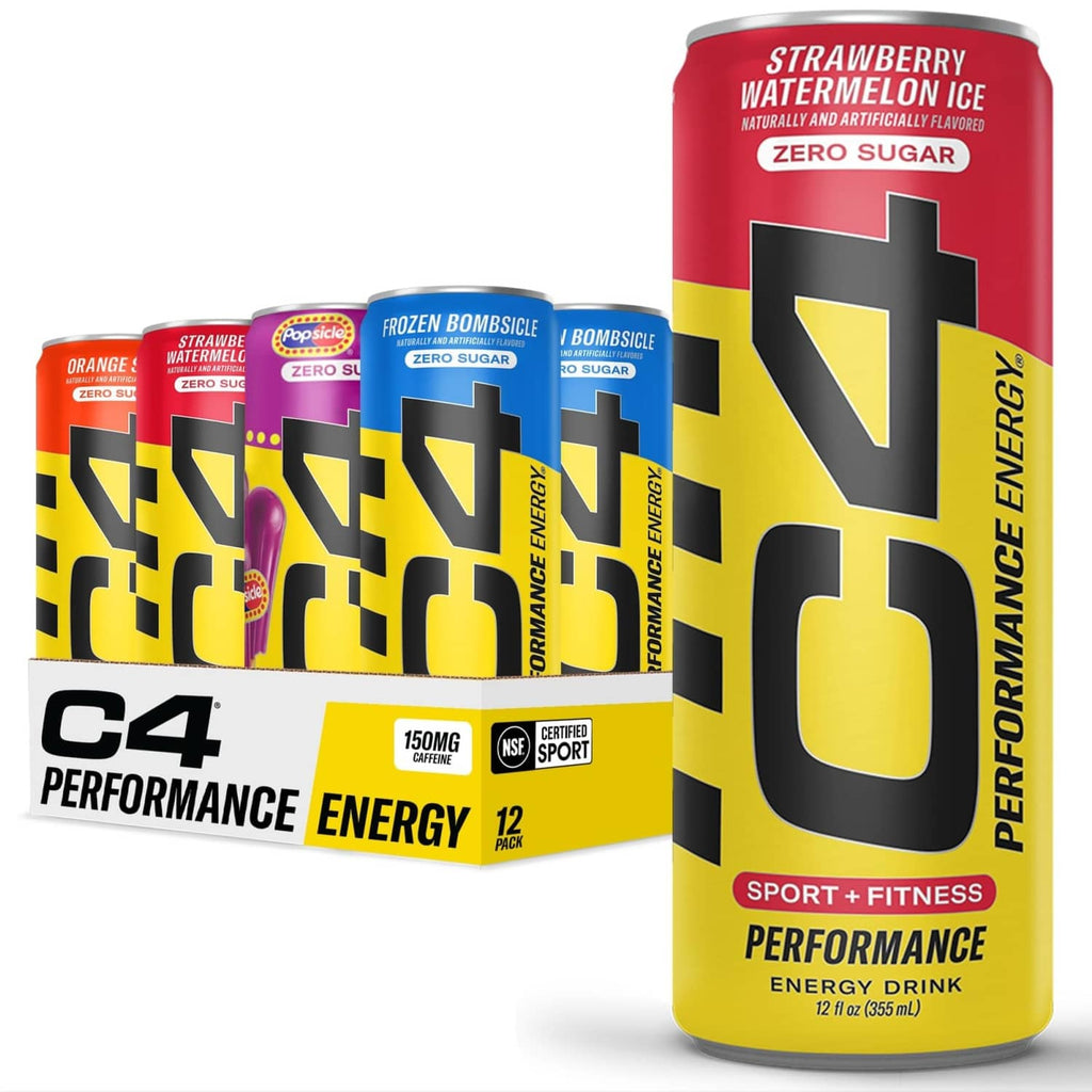 C4 Performance energy drink can - Strawberry Watermelon Ice, zero sugar, 12 fl oz