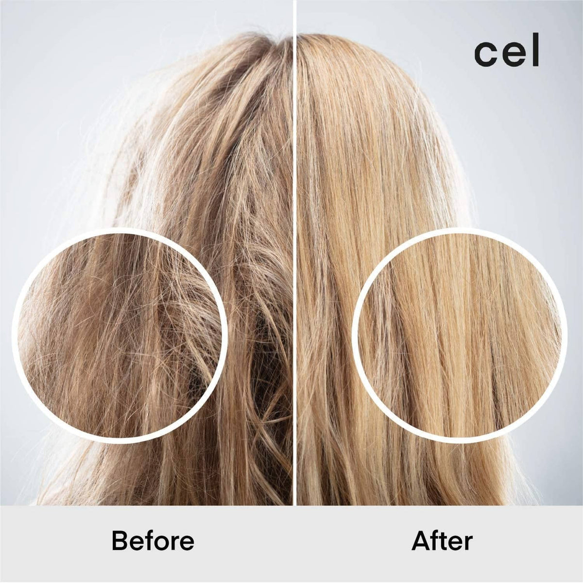 Hair before-and-after comparison with fuller-looking straight hair on the right