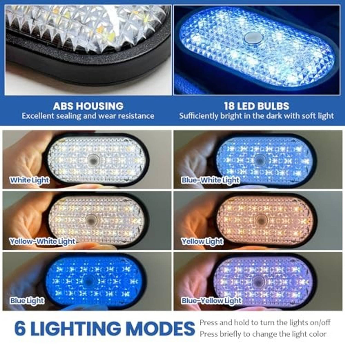 Oval LED dome light showing multi-color illumination through clear lens and textured housing