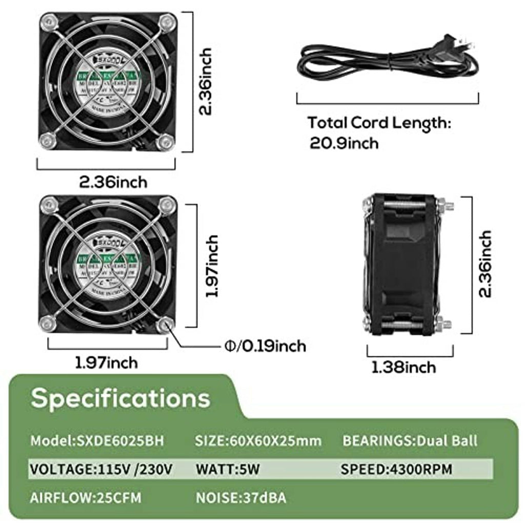 60mm EC cooling fan with power cable and mounting size details