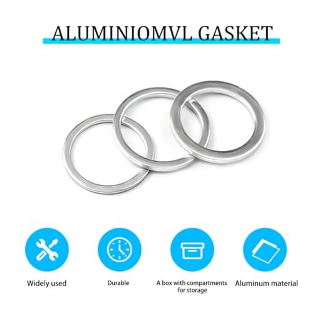 Set of aluminum oil drain plug gasket crush washers in round ring shapes