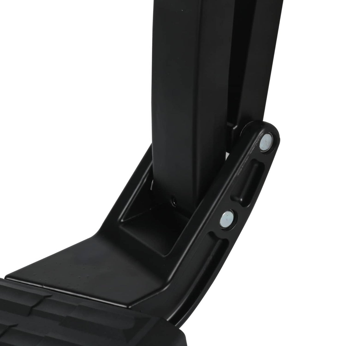 Close-up of lower hinge area and black support bar on retractable truck side step