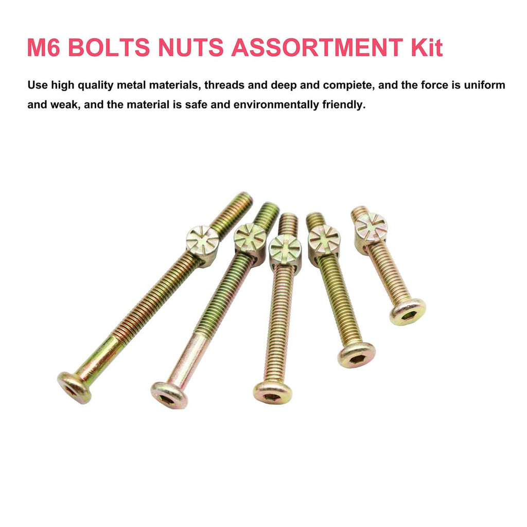 M6 bolts and nuts assortment kit with five matching zinc-plated fasteners