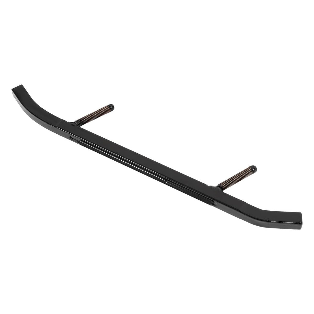 Black ski wear bar with curved edge runners and threaded mounting hardware on ends.