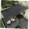 Rectangle shade sail canopy, dark gray, stretched over outdoor deck patio.