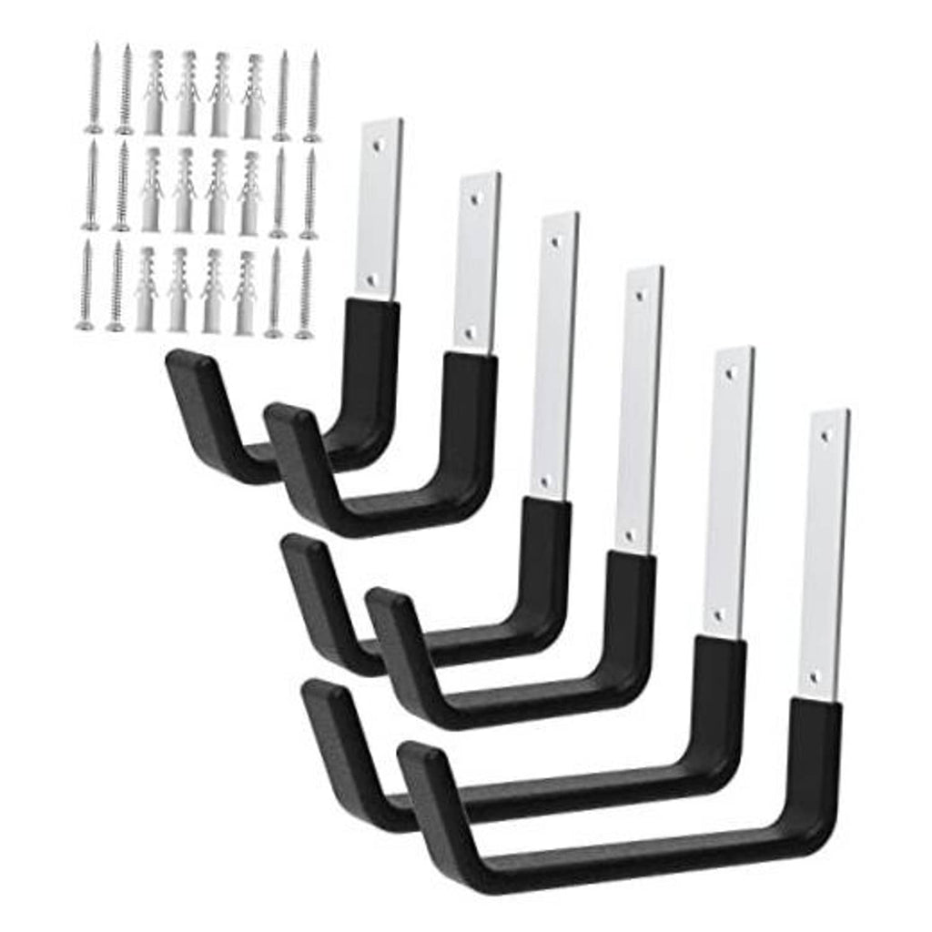 Set of black U hooks with metal screws and wall-mounting plates